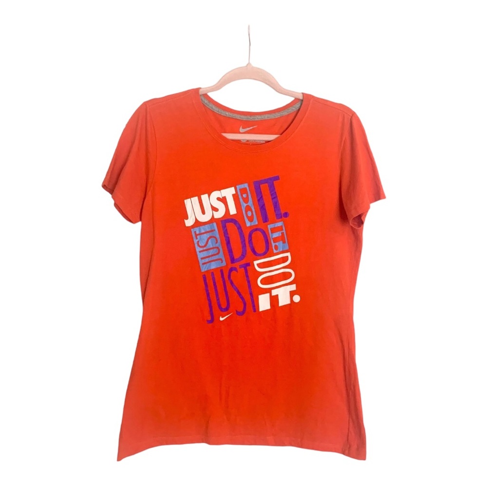 Nike Just do It Orange Crew neck Short sleeve tee T-shirt Women Slim Large